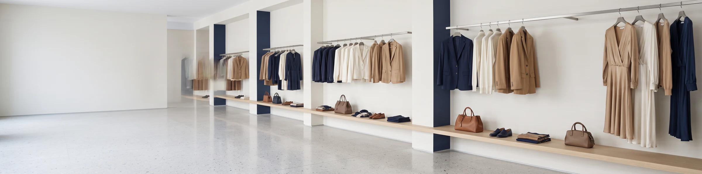 Showroom multibrand di moda italiana all'ingrosso con abbigliamento, borse e scarpe